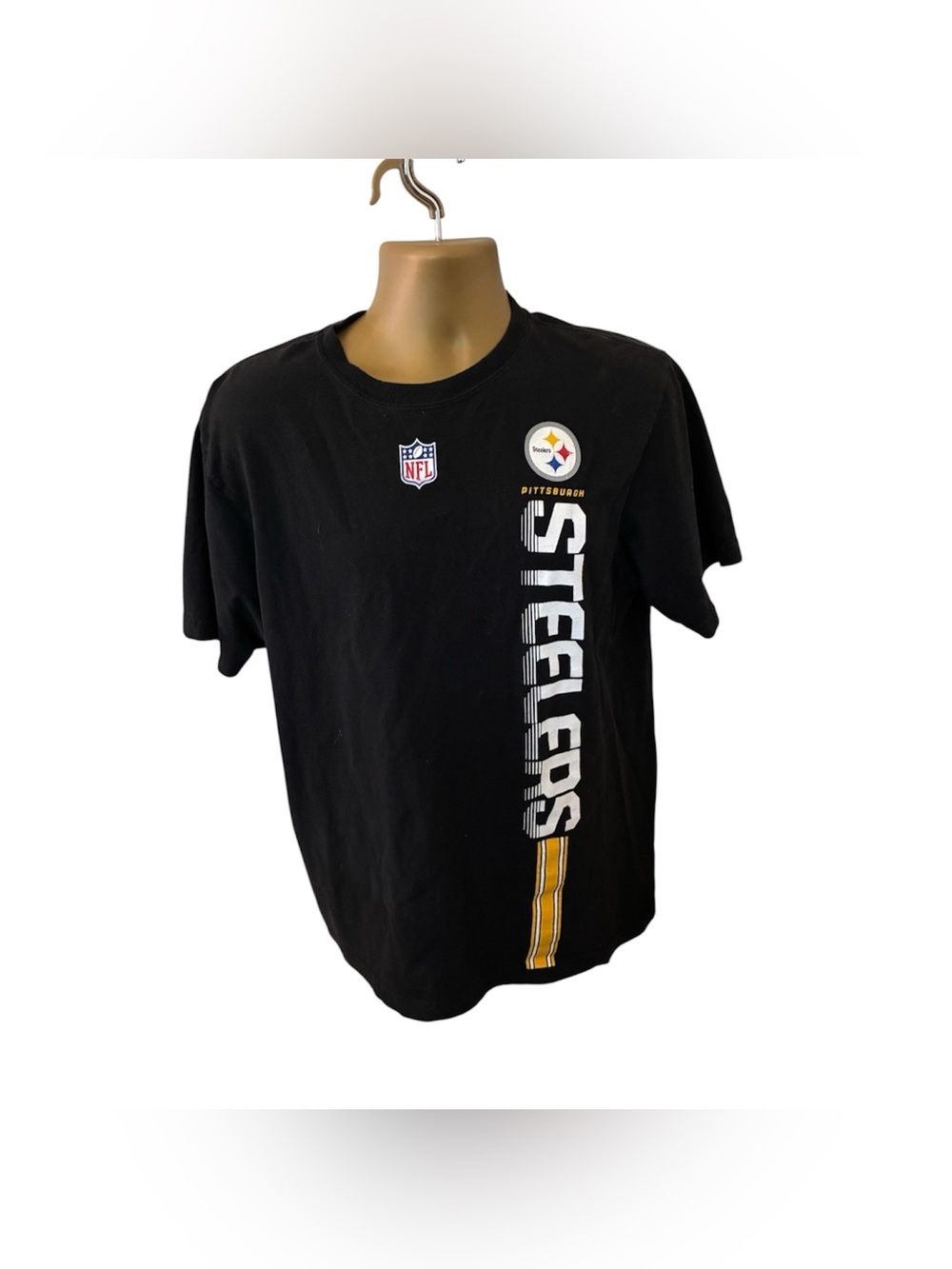 Reebok Vertical Logo T-Shirt Pittsburgh Steelers Graphic Black L